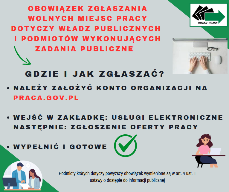 Zdjęcie artykułu Ważna informacja dla jednostek publicznych dot. konieczności zgłaszania wolnych miejsc pracy.